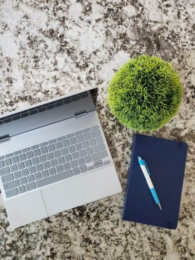 overhead picture of laptop work